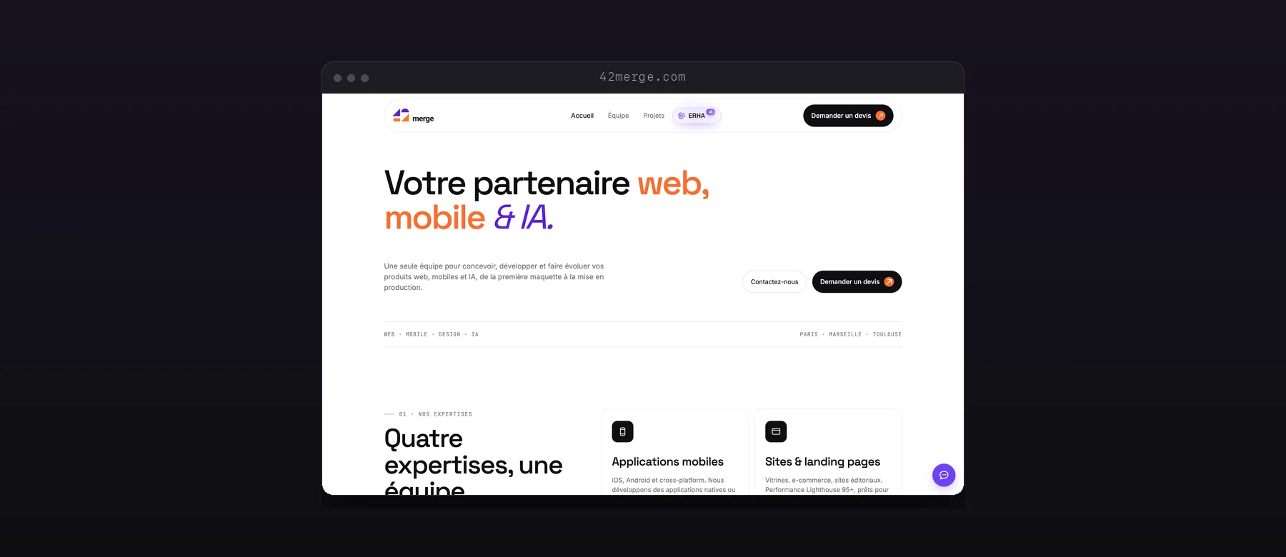 La page d'accueil du site 42merge