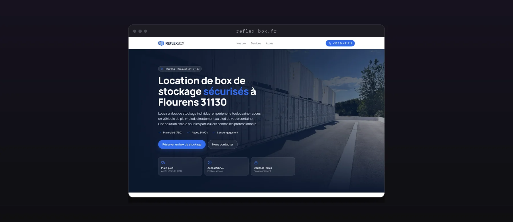 La page d'accueil du site Reflex Box