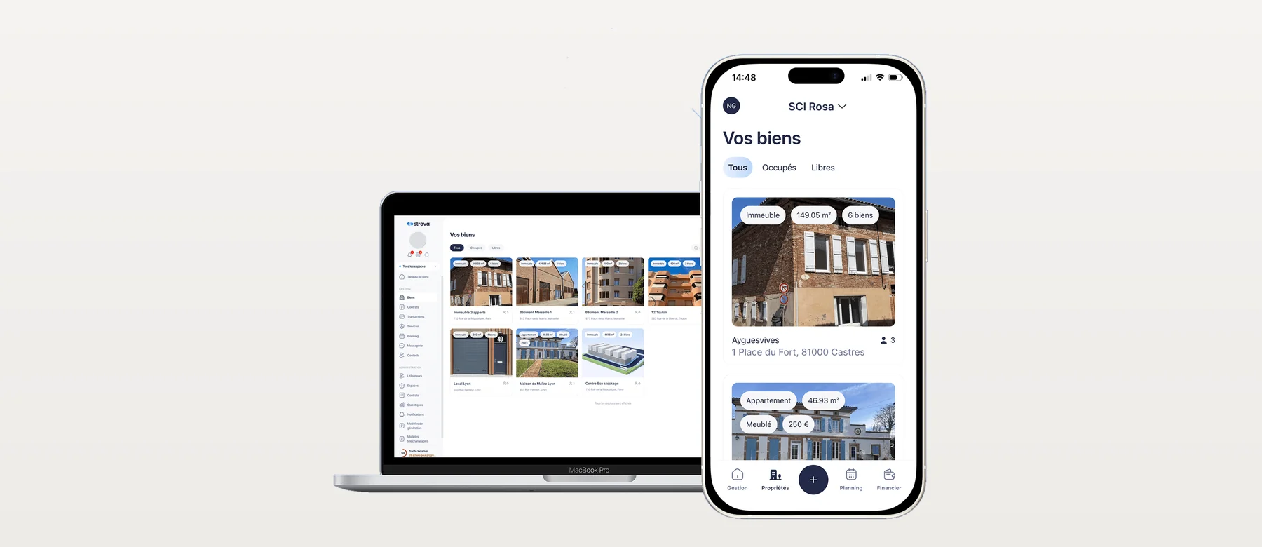 La liste des biens de Strova, sur ordinateur et sur mobile