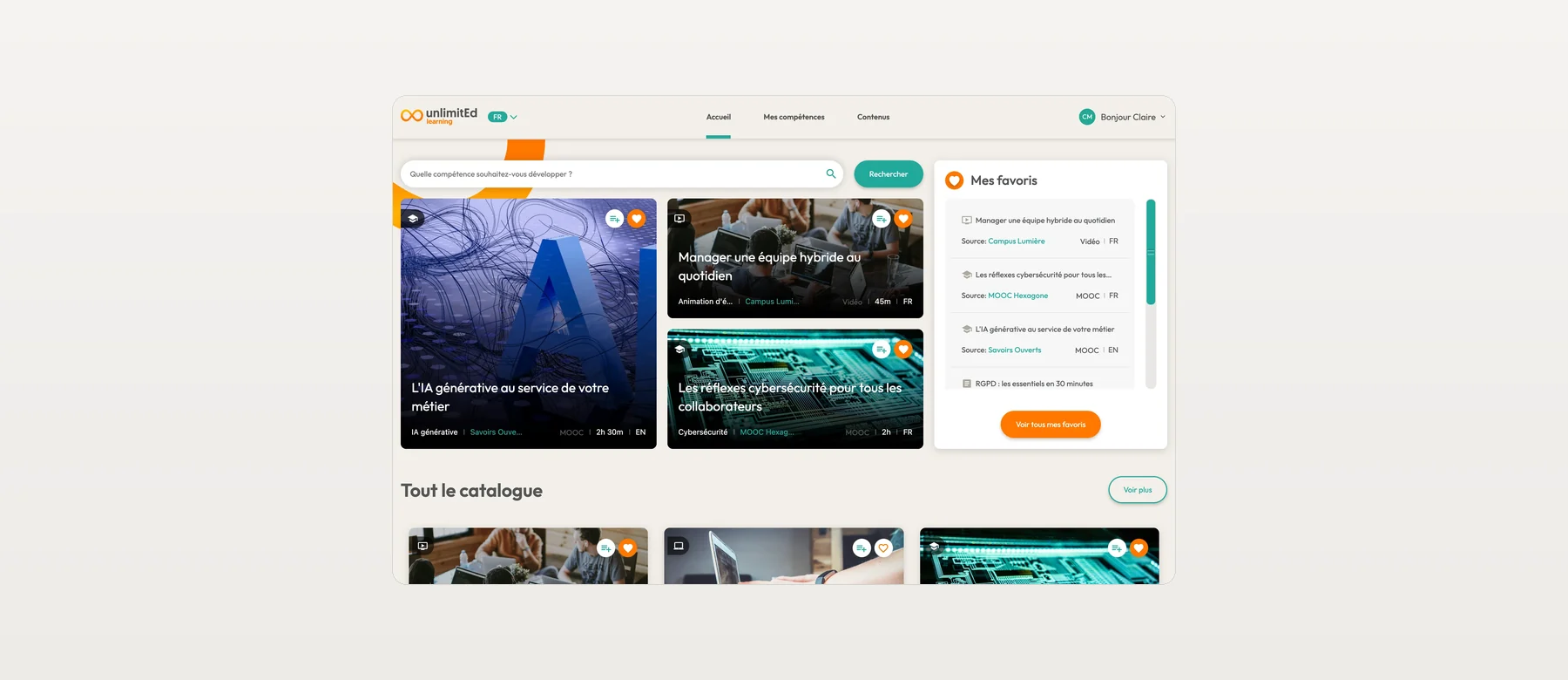 L'accueil de la plateforme unlimitEd learning
