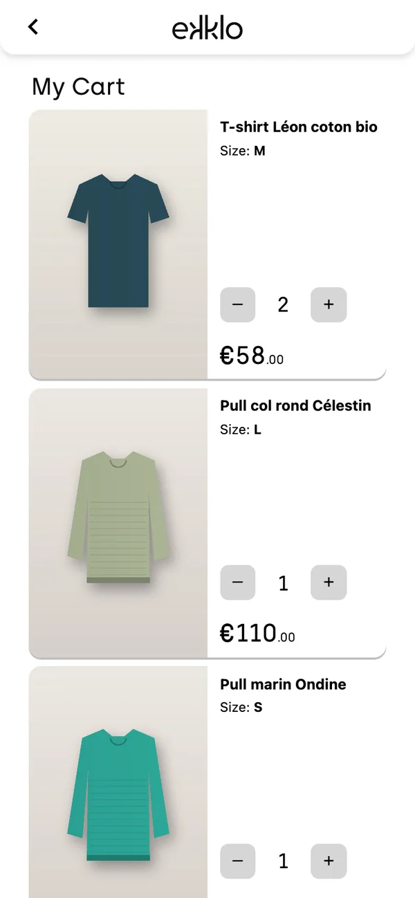 Le panier dans l'application