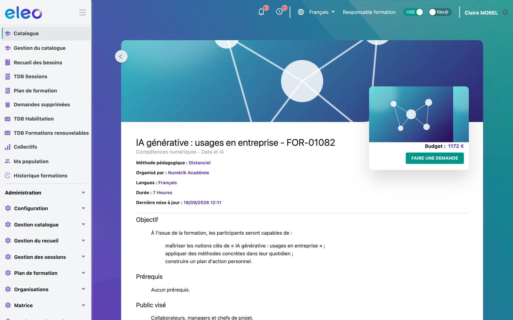 La fiche d'une formation