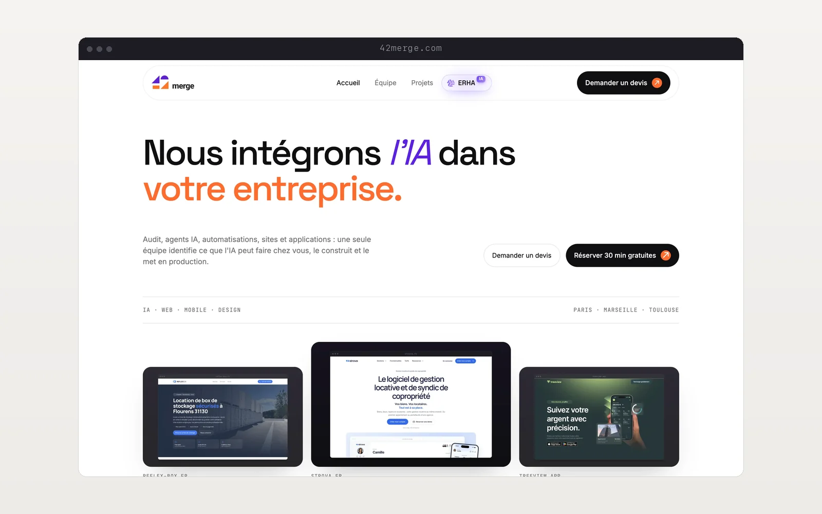 La page d'accueil du site 42merge
