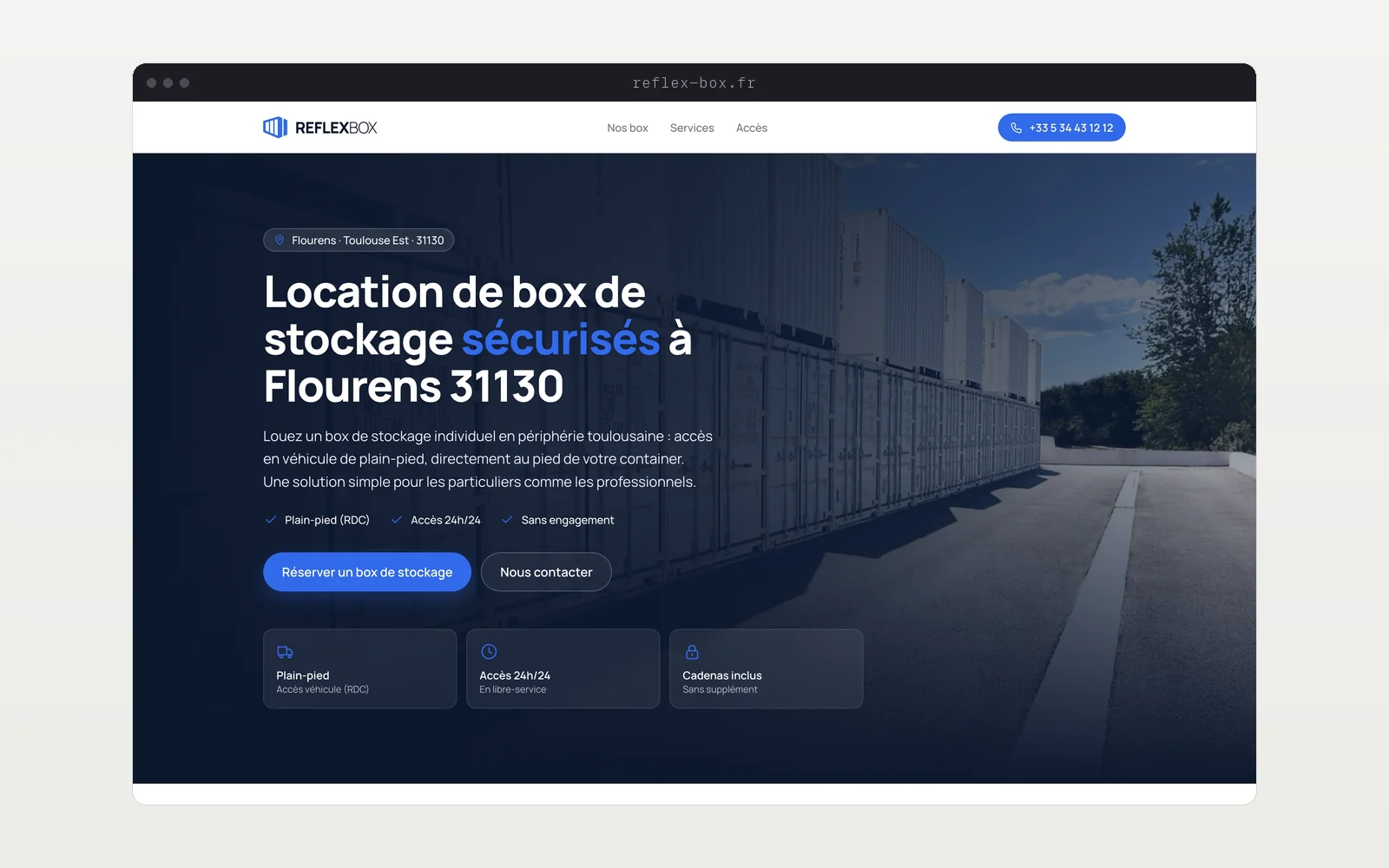 La page d'accueil du site Reflex Box