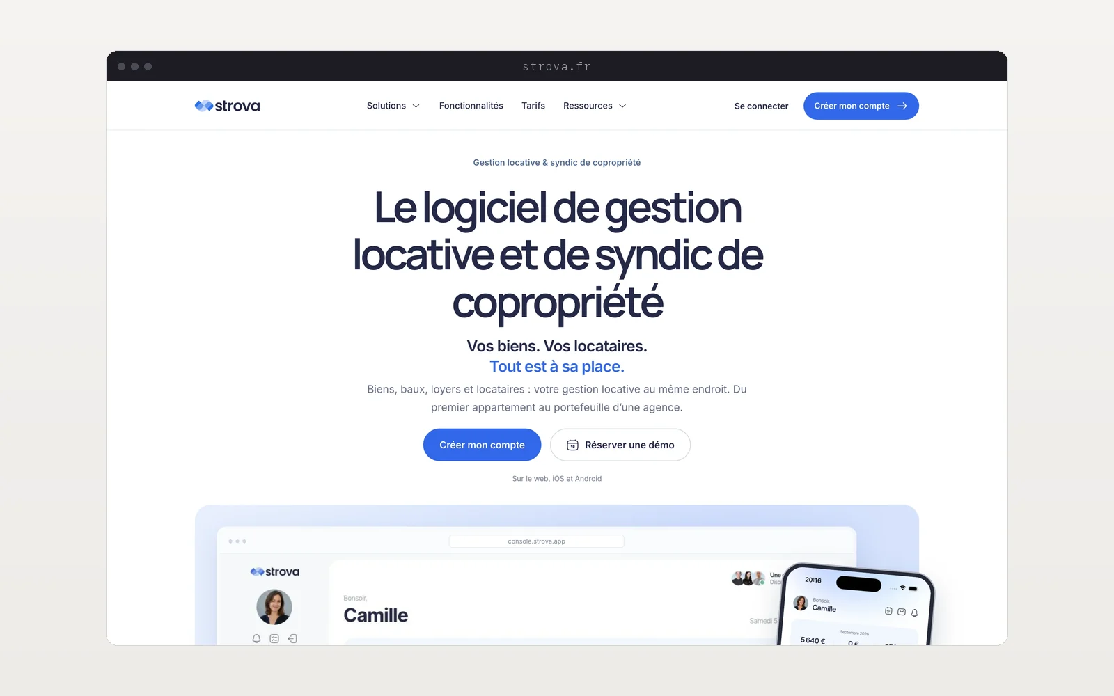 La page d'accueil du site Strova
