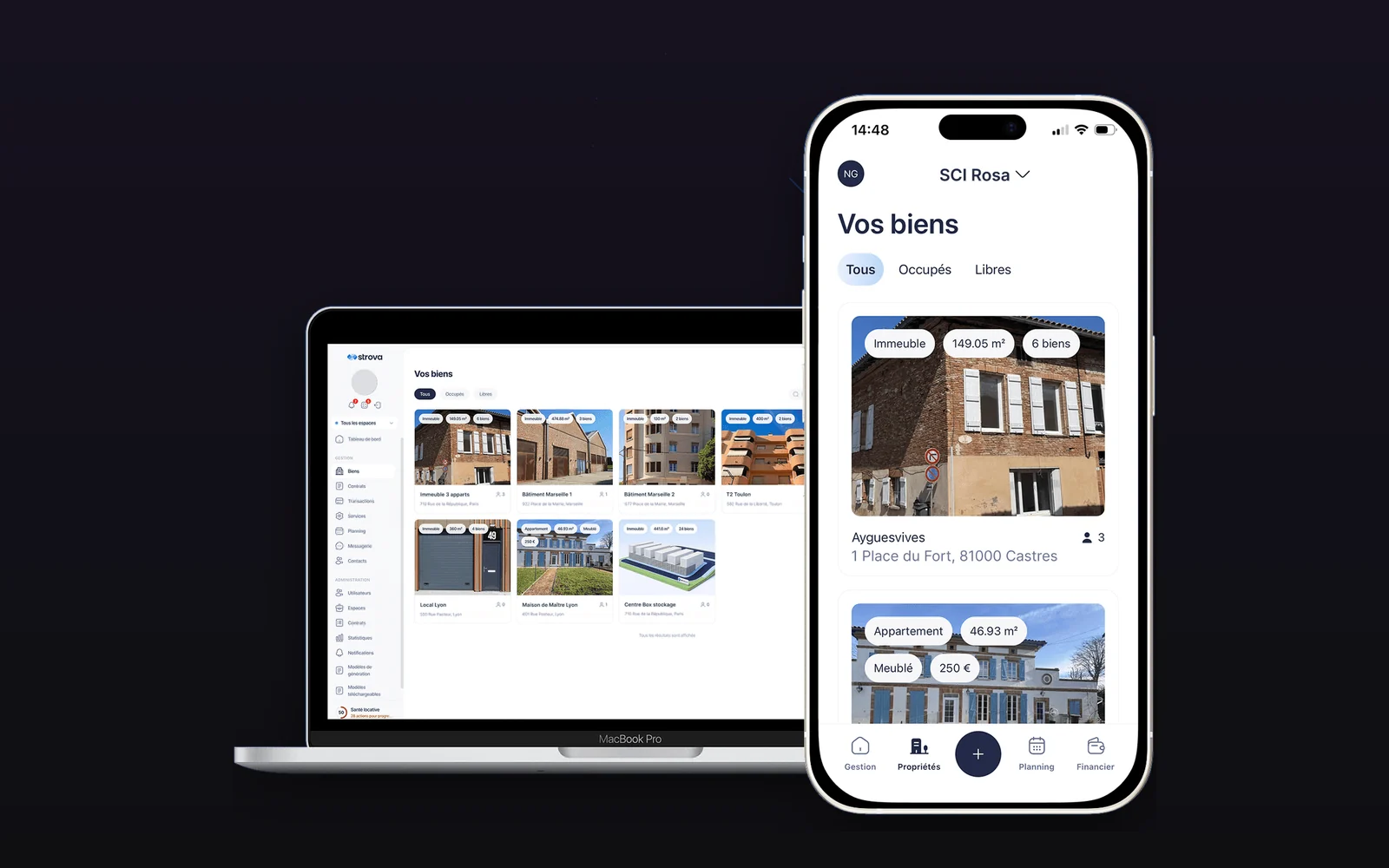 La liste des biens de Strova, sur ordinateur et sur mobile