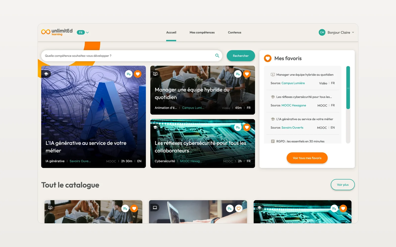L'accueil de la plateforme unlimitEd learning