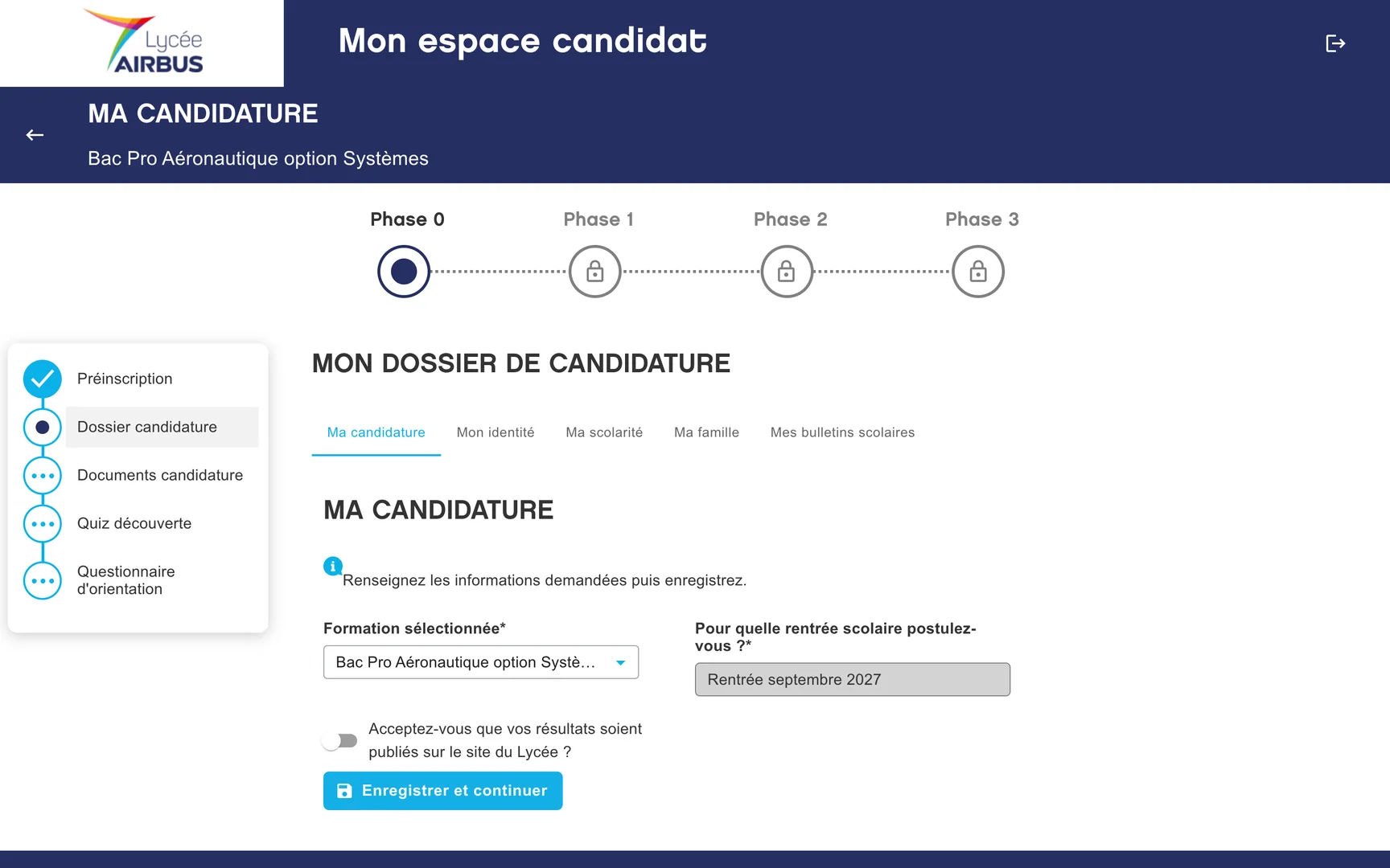 Le dossier de candidature et ses quatre phases