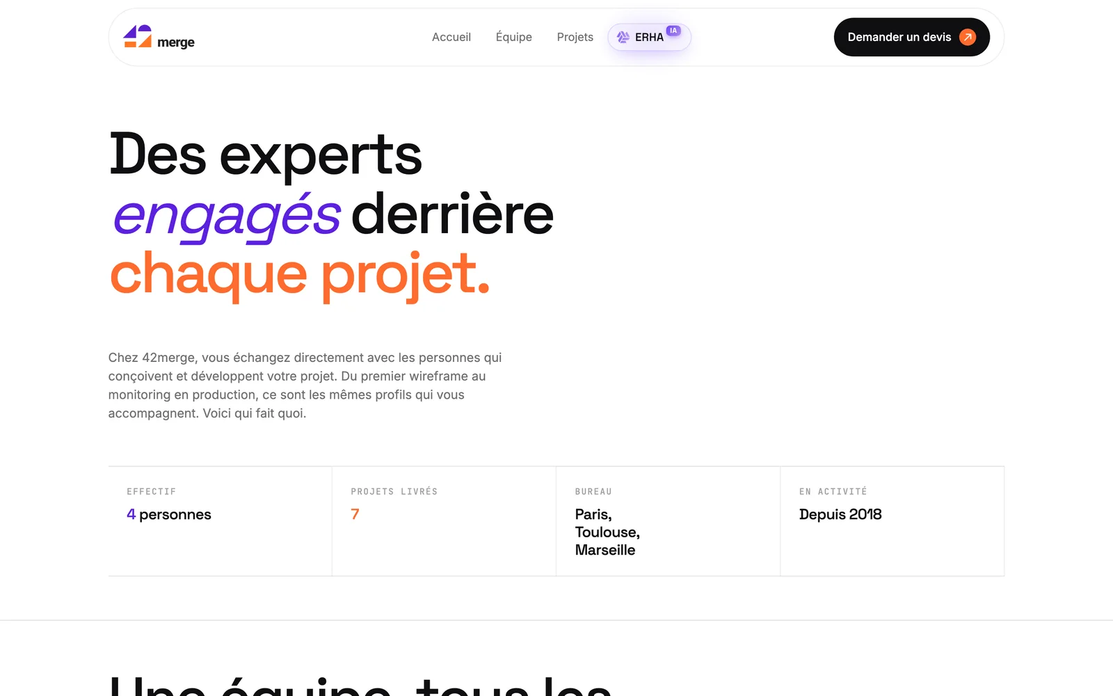 La page Équipe du site 42merge