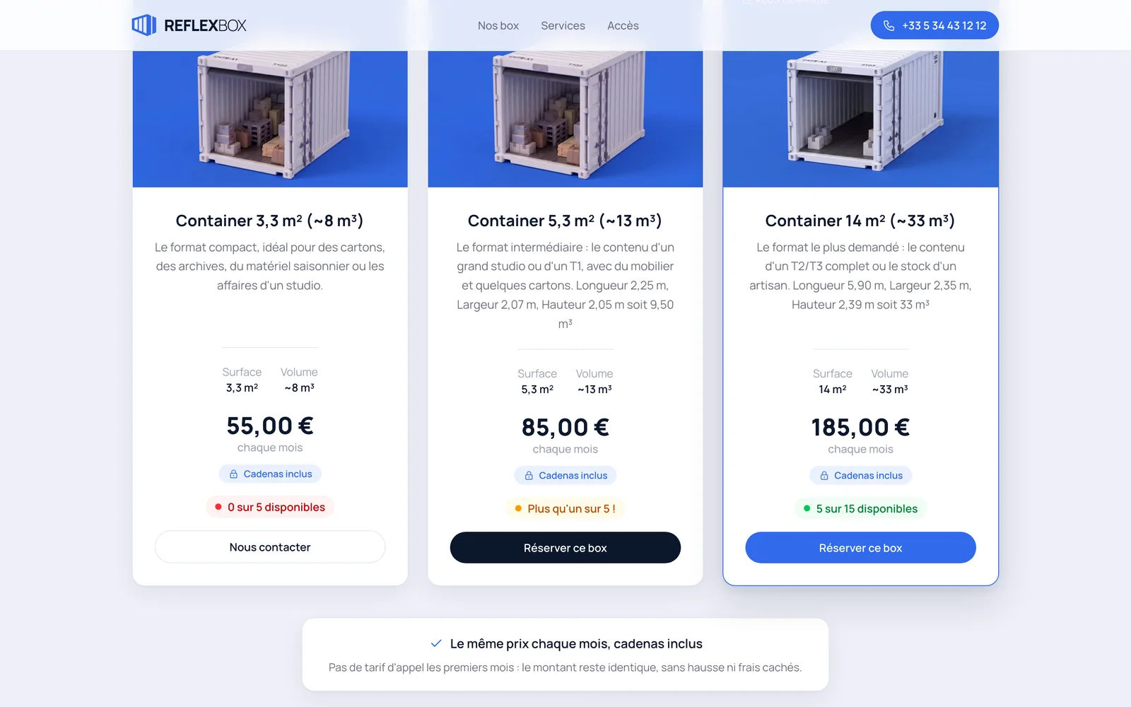 La section accès du site Reflex Box