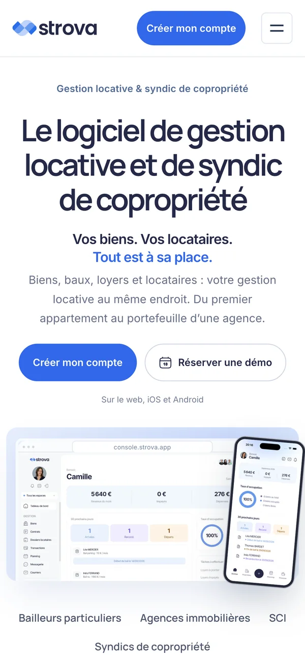 Le site Strova sur mobile