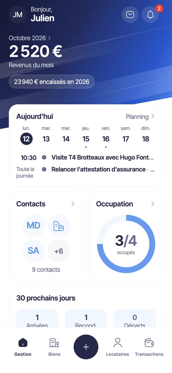 L'accueil du bailleur dans l'app Strova