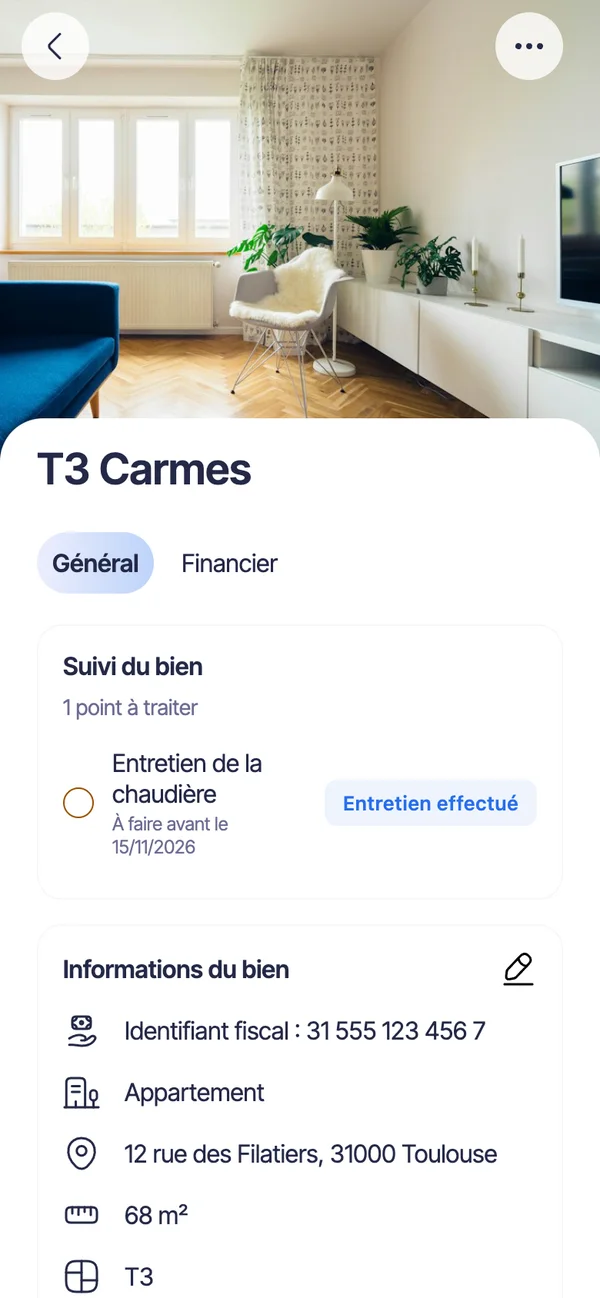 La fiche d'un bien dans l'app