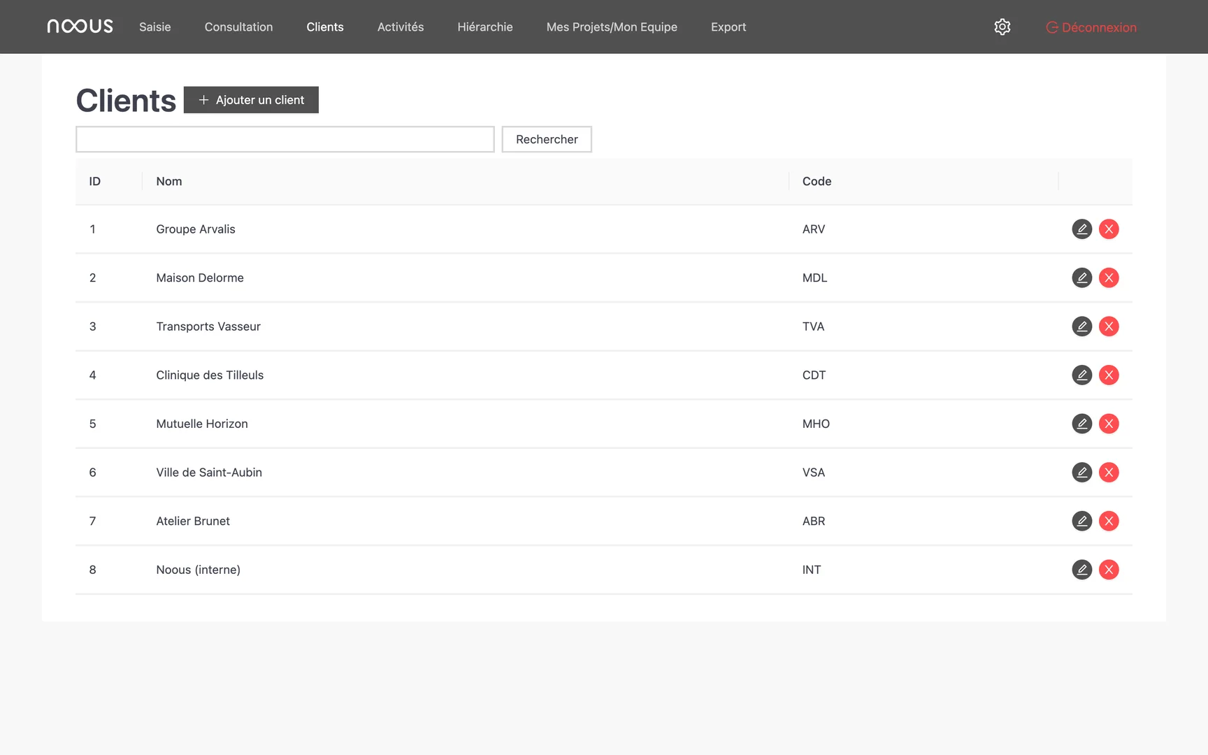 La liste des clients